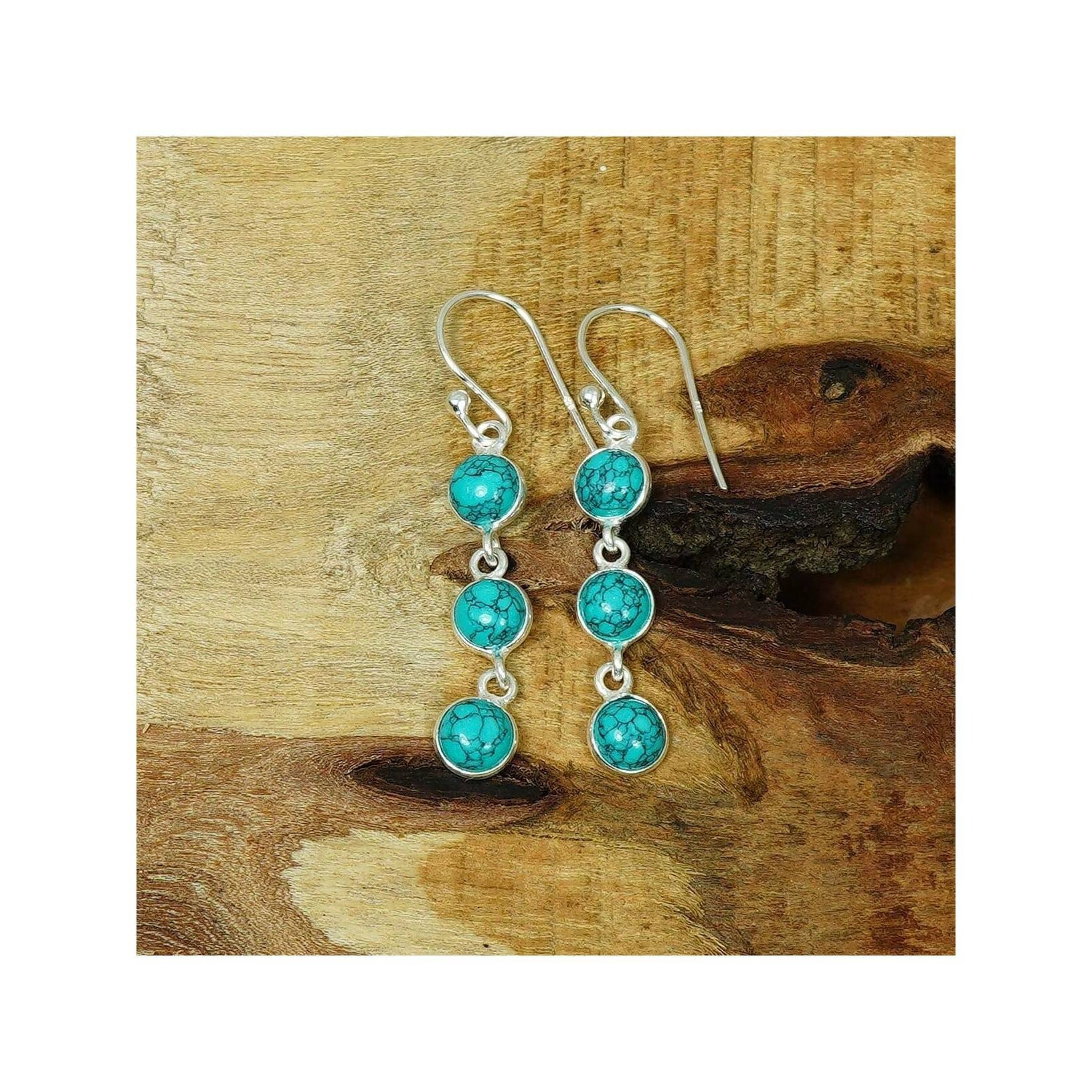 925 Silver Gemstone 1 Pair Earring Malachite Onyx Carnelian Rose Quartz Hook